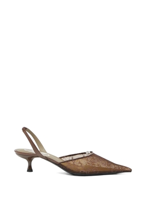 Diesel lace-mesh pointed-toe slingback shoes - Brown