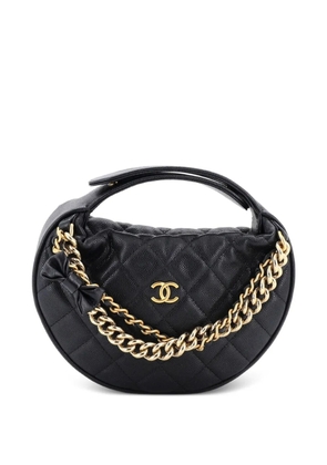 CHANEL Pre-Owned Double Chain Bow Pouch Quilted Caviar Mini hobo bag - Black
