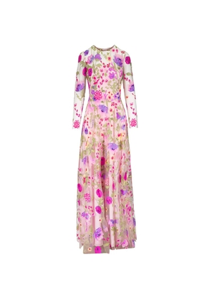 Naeem Khan floral-embroidered long-sleeve maxi dress - Pink