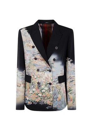 IBRIGU landscape-print double-breasted blazer - Black