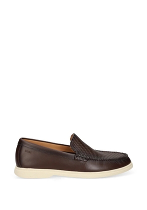 BOSS woven-panel leather loafers - Brown