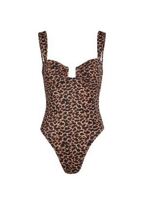 AWAY THAT DAY Cannes leopard-print ruched swimsuit - Brown