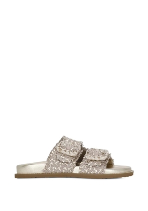 CORAL BLUE woven leather flat sandals - Gold