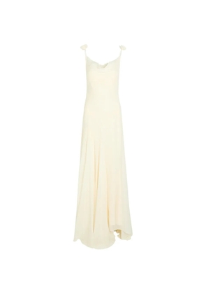 De La Vali Dia lace-trimmed floral-appliqué maxi dress - Neutrals
