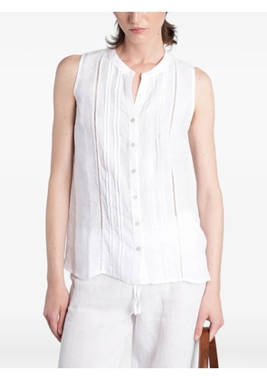 120% Lino pin-tucked open-knit blouse - White