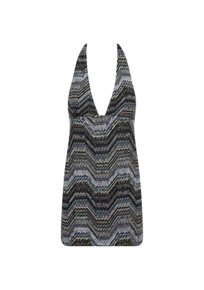 Missoni sequin-embellished zigzag-knit mini dress - Blue