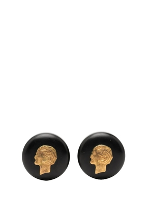 CHANEL Pre-Owned 1994 Resin and Gold Plated Mademoiselle Button Clip On Earrings costume earrings - Black