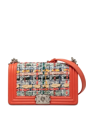 CHANEL Pre-Owned 2014-2015 Medium Tweed and Lambskin Boy Flap crossbody bag - Orange