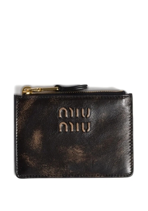 Miu Miu logo-embossed leather card holder - Brown