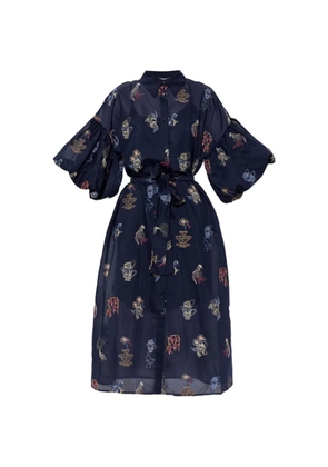 MUNTHE Nalmetto embroidered balloon-sleeve midi dress - Blue
