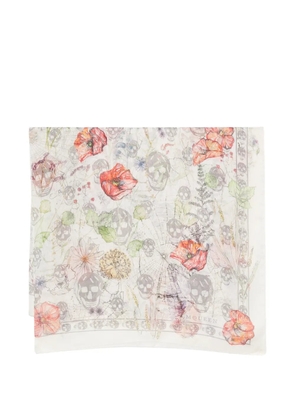 Alexander McQueen Skull floral-print scarf - Neutrals