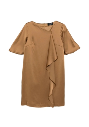 Clips ruffled short-sleeve mini dress - Brown
