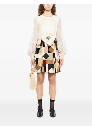 Chloé Pre-Owned patchwork ruffled-sleeve dress - Neutrals