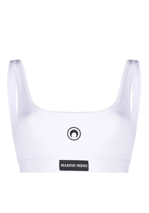 Marine Serre logo-patch scoop-neck cotton bra - White