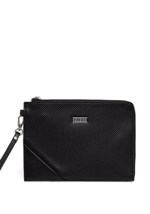 GUESS USA BOSTON perforated-detail logo-plaque clucth bag - Black