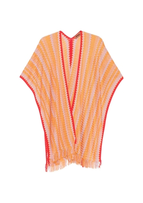 Missoni zigzag-knit fringed poncho - Red