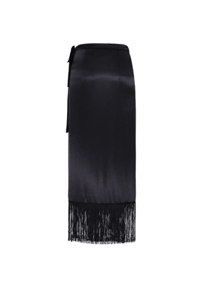THE NINA STUDIO Maia fringe-trim wrap midi skirt - Black