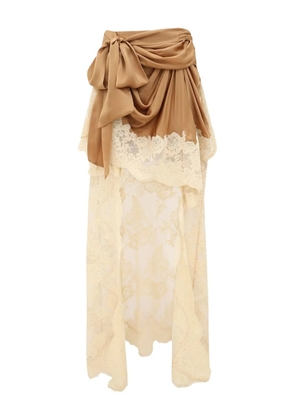 ZIMMERMANN Hypnotic satin lace-trimmed skirt - Neutrals