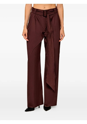 Marella belted pleated wide-leg high-waisted trousers - Brown