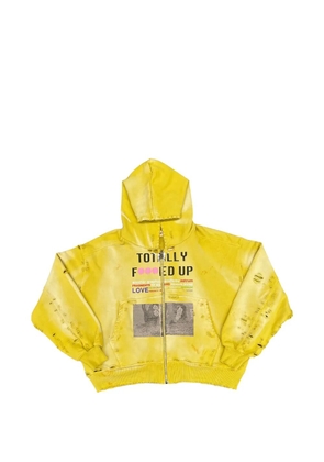 astrum distressed graphic-print hoodie - Yellow