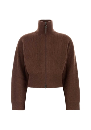 Brunello Cucinelli ribbed-knit zip-up cardigan - Brown
