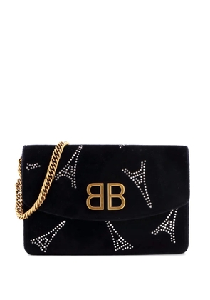 Balenciaga Pre-Owned BB Round Wallet on Chain Crystal Embellished Velvet Small shoulder bag - Black