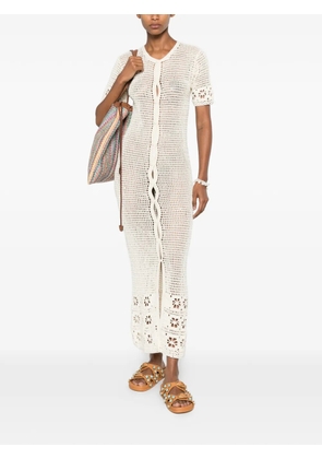 TERRY PUESTO crochet-knit floral-detail maxi dress - Neutrals