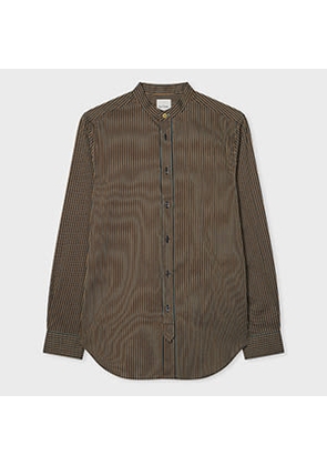Paul Smith Navy and Brown Stripe Grandad-Collar Shirt Blue