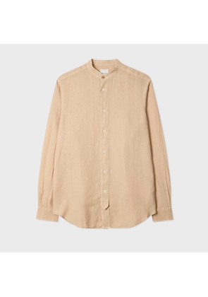 Paul Smith Tan Linen Grandad-Collar Shirt Brown