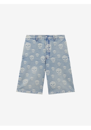 McQueen Skull Jacquard Denim Shorts - Blue - Men - 40