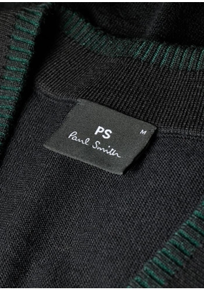PS Paul Smith Black Contrast-Collar Merino Wool Cardigan