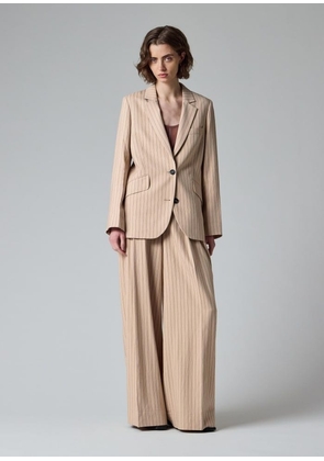 Paul Smith Women's Sand Pinstripe Wide Leg Trousers Brown