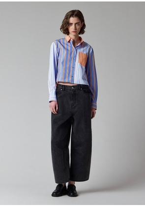 Paul Smith Women's Blue and Red 'Mix Up Stripe' Cropped Shirt