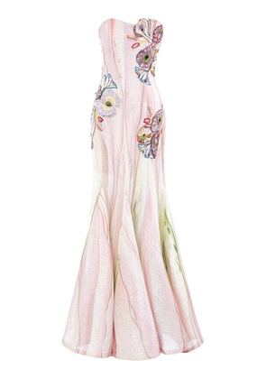 La Fuori Spring Fae Bloom Ombré Linen-Silk Organza Maxi Dress - Moda Operandi