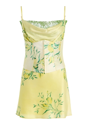 De La Vali Cleodora Corseted Lace-Trimmed Silk-Blend Satin Mini Dress - Moda Operandi