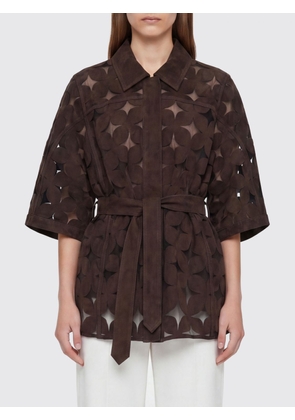 SWORD 6.6.44 Suede Leather Cropped Shirt Jacket with Waist Belt