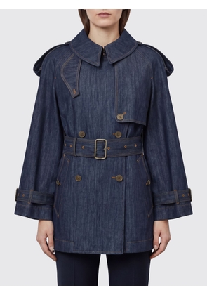 BURBERRY Short Double-Breasted Denim Trench Coat with Epaulettes