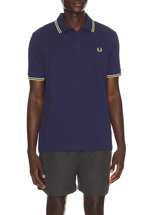 Fred Perry Twin Tipped Polo in French Navy  Dusky Blue  & Citron - Blue. Size XL/1X (also in S, M, L).