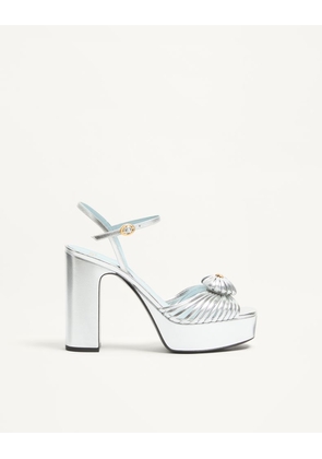 Valentino Garavani Coeur Royal Platform Sandal in Laminated Nappa 115mm Woman SILVER 36