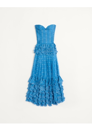 Valentino Long Dress In Plusdepois Print Chiffon Woman CERULEAN/BIRCH 44