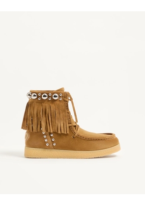Valentino Garavani Nellcote Ankle Boot In Split-Grain Leather 25mm Woman HAVANA BEIGE 35