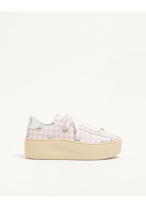 Valentino Garavani Royco Flatform Trainer in Vichy Nappa Calfskin with Le Chat De La Maison Pattern Woman WHITE 35