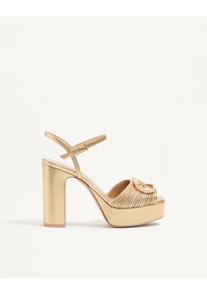 Valentino Garavani VLogo Signature Metallic Platform Sandal with Cornely Embroidery 115mm Woman GOLD 36