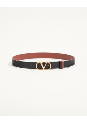 Valentino Garavani VLogo Signature Reversible Shiny Calfskin Belt - 30Mm / 1.2 In. Man DEEP CARAMEL/BLACK 085