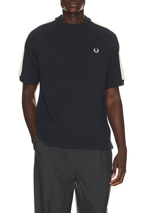 Fred Perry Cable Taped T-Shirt in Navy - Blue. Size XL/1X (also in S, M, L).