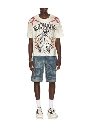 Ed Hardy By Appointment Only Reaper Cropped Boxy Tee in Cream. Size S. Also in M, L, XL/1X.