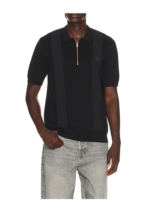 Fred Perry Panel Detail Knitted Polo in Black. Size S. Also in M, L, XL/1X.