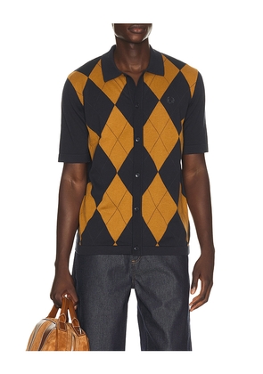 Fred Perry Argyle Button Knitted Shirt in Blue. Size S. Also in M, L, XL/1X.
