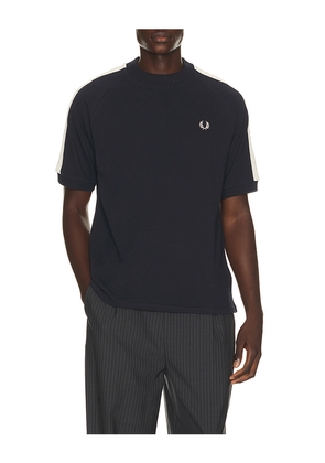 Fred Perry Cable Taped T-Shirt in Blue. Size S. Also in M, L, XL/1X.