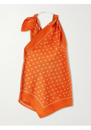 Christopher Esber - One-shoulder Embellished Bandana-print Silk Top - Orange - UK 6,UK 8,UK 10,UK 12,UK 14